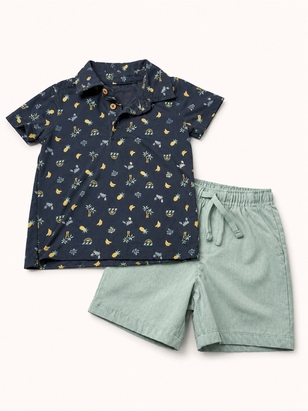 C&C California Navy Pineapple Print Polo & Mint Shorts Kids Matching Set